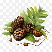 松果-松果松果叶子树枝绿色-空若网 松果-松果松果叶子树枝绿色-空若网