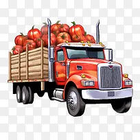 运载南瓜的收获卡车-运载南瓜的收获卡车卡车拖车红色装载西红柿-空若网 运载南瓜的收获卡车-运载南瓜的收获卡车卡车拖车红色装载西红柿-空若网