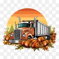 运载南瓜的收获卡车-橙色-空若网 运载南瓜的收获卡车-橙色-空若网