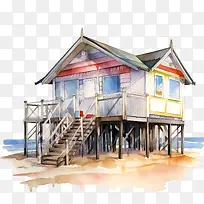 海滩小屋-海滩小屋房子海滩水彩多彩-空若网 海滩小屋-海滩小屋房子海滩水彩多彩-空若网