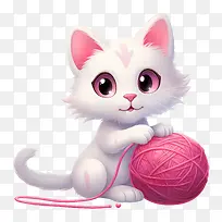猫玩毛线球-猫玩毛线球可爱可爱的小猫粉红色-空若网 猫玩毛线球-猫玩毛线球可爱可爱的小猫粉红色-空若网
