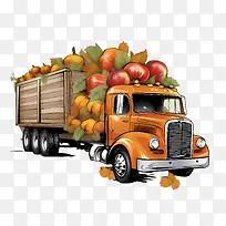 运载南瓜的收获卡车-橙色-空若网 运载南瓜的收获卡车-橙色-空若网