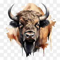野牛日-野牛日水牛野生动物水彩动物-空若网 野牛日-野牛日水牛野生动物水彩动物-空若网