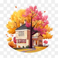 秋天的房子-秋天的树叶-空若网 秋天的房子-秋天的树叶-空若网