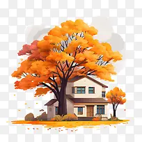 秋天的房子-秋天的树叶-空若网 秋天的房子-秋天的树叶-空若网