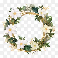 花环-花环花卉白花绿叶树枝-空若网 花环-花环花卉白花绿叶树枝-空若网
