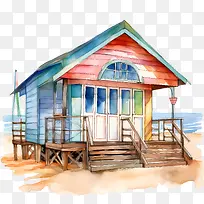 海滩小屋-海滩小屋海滨别墅水彩多彩夏天-空若网 海滩小屋-海滩小屋海滨别墅水彩多彩夏天-空若网