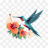 蜂鸟日-花卉插画-空若网 蜂鸟日-花卉插画-空若网