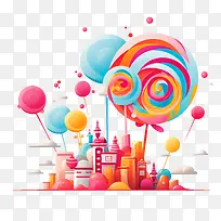 糖果日-糖果日棒棒糖城市景观多彩俏皮-空若网 糖果日-糖果日棒棒糖城市景观多彩俏皮-空若网