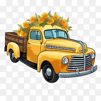 老式卡车-老式卡车卡车鲜花黄色复古-空若网 老式卡车-老式卡车卡车鲜花黄色复古-空若网