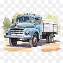 老式卡车-老式卡车卡车蓝色水彩复古-空若网 老式卡车-老式卡车卡车蓝色水彩复古-空若网