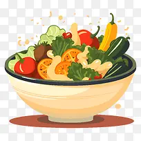 混合蔬菜-陶瓷碗中混合蔬菜和香料的插图-空若网 混合蔬菜-陶瓷碗中混合蔬菜和香料的插图-空若网