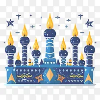 生日蛋糕-带有蓝色糖霜和蜡烛的生日蛋糕,卡通风格-空若网 生日蛋糕-带有蓝色糖霜和蜡烛的生日蛋糕,卡通风格-空若网