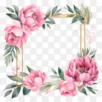 水彩画-金边框架中充满活力的牡丹-空若网 水彩画-金边框架中充满活力的牡丹-空若网