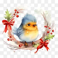 小鸟-休息的蓝鸟彩色水彩画-空若网 小鸟-休息的蓝鸟彩色水彩画-空若网