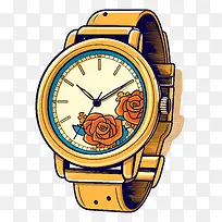 黄色手表-玫瑰设计黄色手表的手绘数字图像-空若网 黄色手表-玫瑰设计黄色手表的手绘数字图像-空若网