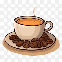 咖啡-一杯带有蒸汽和咖啡豆的咖啡-空若网 咖啡-一杯带有蒸汽和咖啡豆的咖啡-空若网