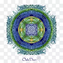 钴蓝板块对称圆图案-水彩画鹿-空若网 钴蓝板块对称圆图案-水彩画鹿-空若网