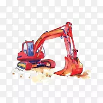 挖掘机水彩画卡车起重机卡通挖掘机-空若网 挖掘机水彩画卡车起重机卡通挖掘机-空若网