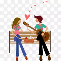 吉他插画-吉他卡通情侣-空若网 吉他插画-吉他卡通情侣-空若网