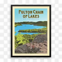 富尔顿湖链湖阿迪朗达克公园入口驼鹿河-古董海报装饰-空若网 富尔顿湖链湖阿迪朗达克公园入口驼鹿河-古董海报装饰-空若网