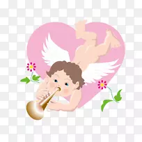 丘比特情人节插画-卡通爱情吹喇叭-空若网 丘比特情人节插画-卡通爱情吹喇叭-空若网