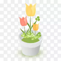 郁金香花盆画夹艺术.手绘郁金香-空若网 郁金香花盆画夹艺术.手绘郁金香-空若网