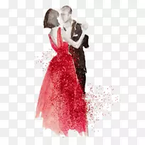 舞蹈情侣第一支舞画水彩画-绘画-空若网 舞蹈情侣第一支舞画水彩画-绘画-空若网