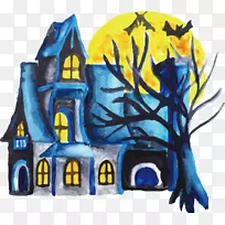 Adobe插画师adobe系统.水彩彩绘万圣节城堡-空若网 Adobe插画师adobe系统.水彩彩绘万圣节城堡-空若网