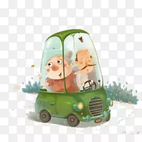 Adobe插画-一对老夫妇开车旅行-空若网 Adobe插画-一对老夫妇开车旅行-空若网