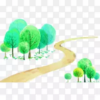 卡通水彩画插图.树衬的轨迹-空若网 卡通水彩画插图.树衬的轨迹-空若网