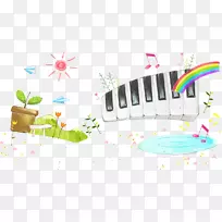 水彩画卡通插图.带音符的钢琴-空若网 水彩画卡通插图.带音符的钢琴-空若网
