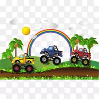 汽车小货车怪物卡车插图车和彩虹-空若网 汽车小货车怪物卡车插图车和彩虹-空若网