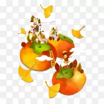 卡通柿子水彩画插图-柿子王国-空若网 卡通柿子水彩画插图-柿子王国-空若网