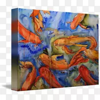 锦鲤水彩画艺术画布水彩画-空若网 锦鲤水彩画艺术画布水彩画-空若网