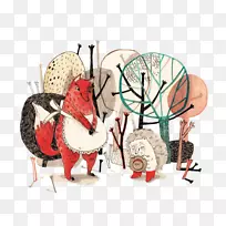 奇幻插画2插画艺术插画-卡通狐狸和刺猬-空若网 奇幻插画2插画艺术插画-卡通狐狸和刺猬-空若网