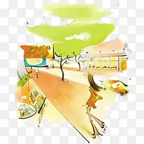 卡通水彩画插图-简单水彩道路插图-空若网 卡通水彩画插图-简单水彩道路插图-空若网