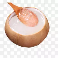 椰子明胶甜点盘-从椰子壳中舀出椰子果冻-空若网 椰子明胶甜点盘-从椰子壳中舀出椰子果冻-空若网