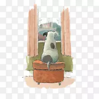 视觉艺术画水彩画插图-狗看窗外-空若网 视觉艺术画水彩画插图-狗看窗外-空若网