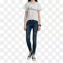 T恤牛仔裤袖子牛仔衬衫套装-空若网 T恤牛仔裤袖子牛仔衬衫套装-空若网