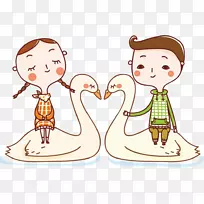 卡通爱情画-一对坐在天鹅上的情侣-空若网 卡通爱情画-一对坐在天鹅上的情侣-空若网