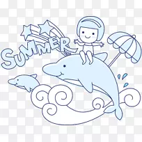 卡通手绘蓝色海豚-空若网 卡通手绘蓝色海豚-空若网