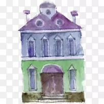 教堂水彩画紫色城堡-空若网 教堂水彩画紫色城堡-空若网