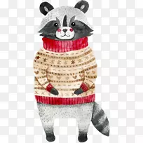 水彩画圣诞插图-毛衣浣熊材料自由拉-空若网 水彩画圣诞插图-毛衣浣熊材料自由拉-空若网