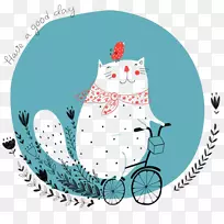 思想观念爱情插画-骑自行车的猫-空若网 思想观念爱情插画-骑自行车的猫-空若网