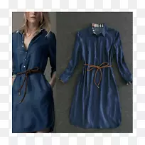 紧身牛仔布牛仔裤袖子衬衫-连衣裙-空若网 紧身牛仔布牛仔裤袖子衬衫-连衣裙-空若网