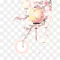 水彩画.画桃子的古董灯笼-空若网 水彩画.画桃子的古董灯笼-空若网