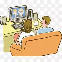 卡通电视剪辑艺术.看电视的卡通夫妇-空若网 卡通电视剪辑艺术.看电视的卡通夫妇-空若网