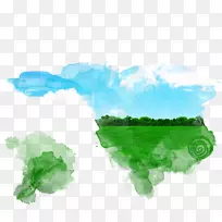 绿色水彩画天空草-空若网 绿色水彩画天空草-空若网