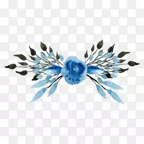 水彩:鲜花水彩画蓝色剪贴画复制背景花环-空若网 水彩:鲜花水彩画蓝色剪贴画复制背景花环-空若网
